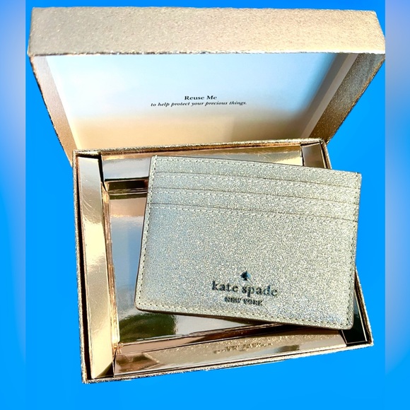 kate spade New w/Tags double sided Credit card case silver Glitter in gift box - Picture 3 of 11
